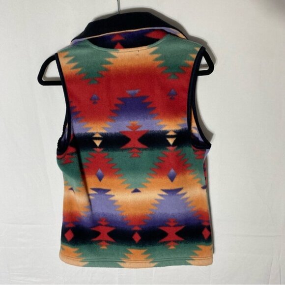 Chaps Red Orange Green Purple Southwestern Print Fleece Full Zip Vest S - Picture 2 of 11